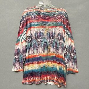 Reba Shirt Top Women's XL Long Sleeve Colorful Embellished Sparkly Rhinestones